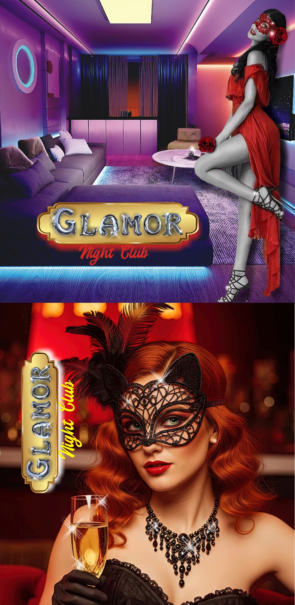 Glamour Night Club - Habitación VIP y mujer elegante